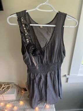 Vintage mine Charcoal Gray Sleeveless Embellished Tank Top